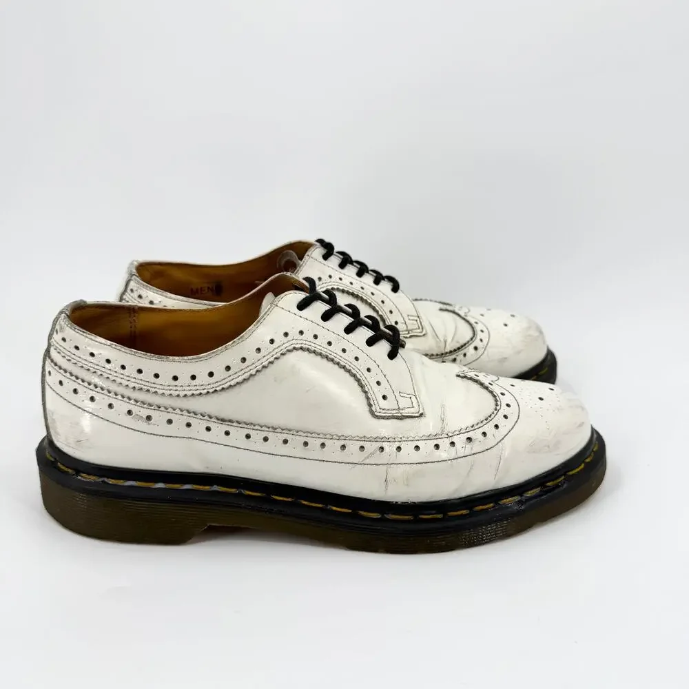 Dr. Martens White Genuine Leather 3989 Wingtip Brogue Shoes